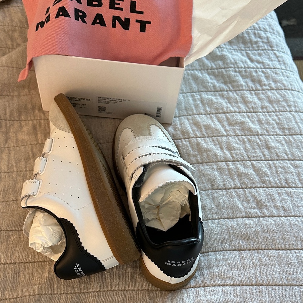 Isabel Marant White and Black Velcro Sneakers
